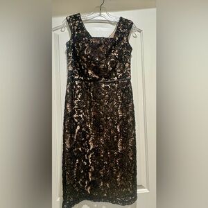 Vince Camuto Black and Gold Lace Midi Dress